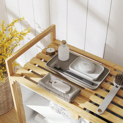 Bambus Wäschekorb 83-Liter mit 4 Fächern & 2 abnehmbaren Vliesbeuteln, Wäschesortierer mit Griff 70x36x70 cm, weiß - von HOMCOM