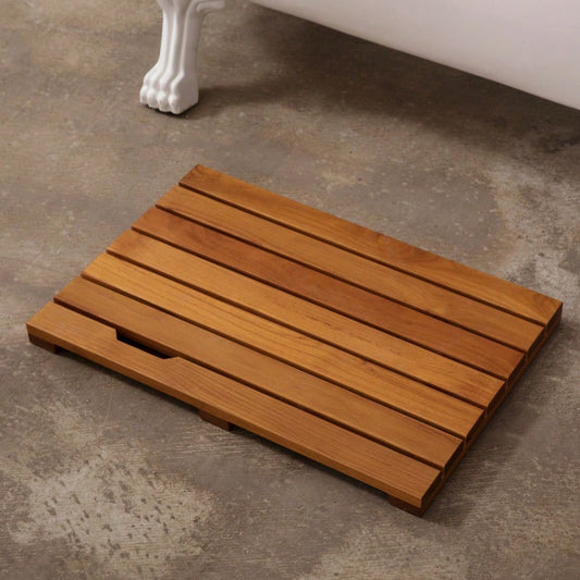 Teak Duschmatte 40x60 cm, rutschfeste Badematte aus Naturholz für Badewanne & Dusche, Luxus Spa Matte mit Antirutsch - Teak Wood
