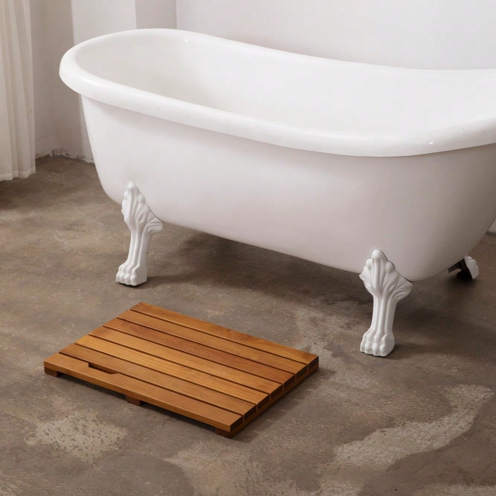 Teak Duschmatte 40x60 cm, rutschfeste Badematte aus Naturholz für Badewanne & Dusche, Luxus Spa Matte mit Antirutsch - Teak Wood