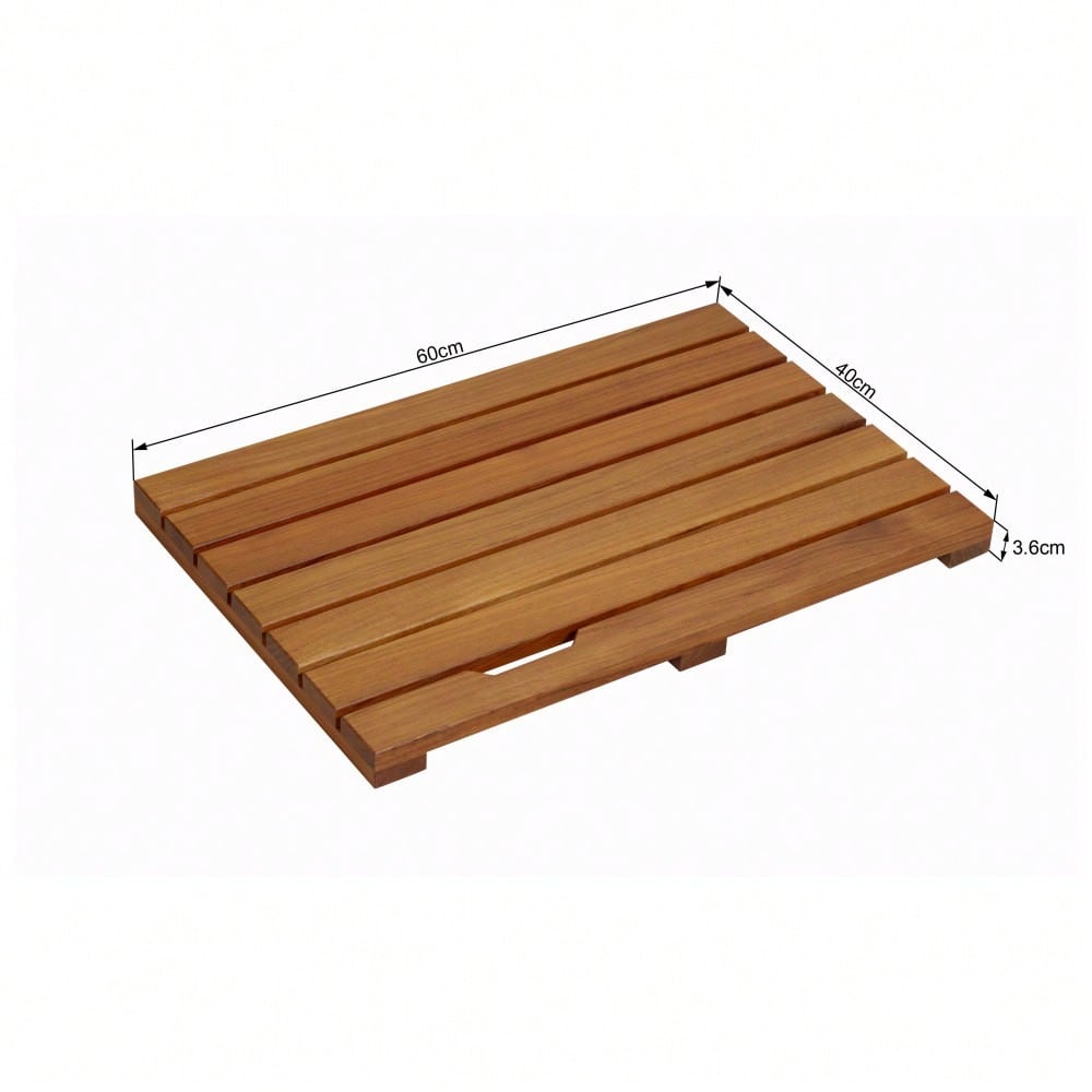 Teak Duschmatte 40x60 cm, rutschfeste Badematte aus Naturholz für Badewanne & Dusche, Luxus Spa Matte mit Antirutsch - Teak Wood
