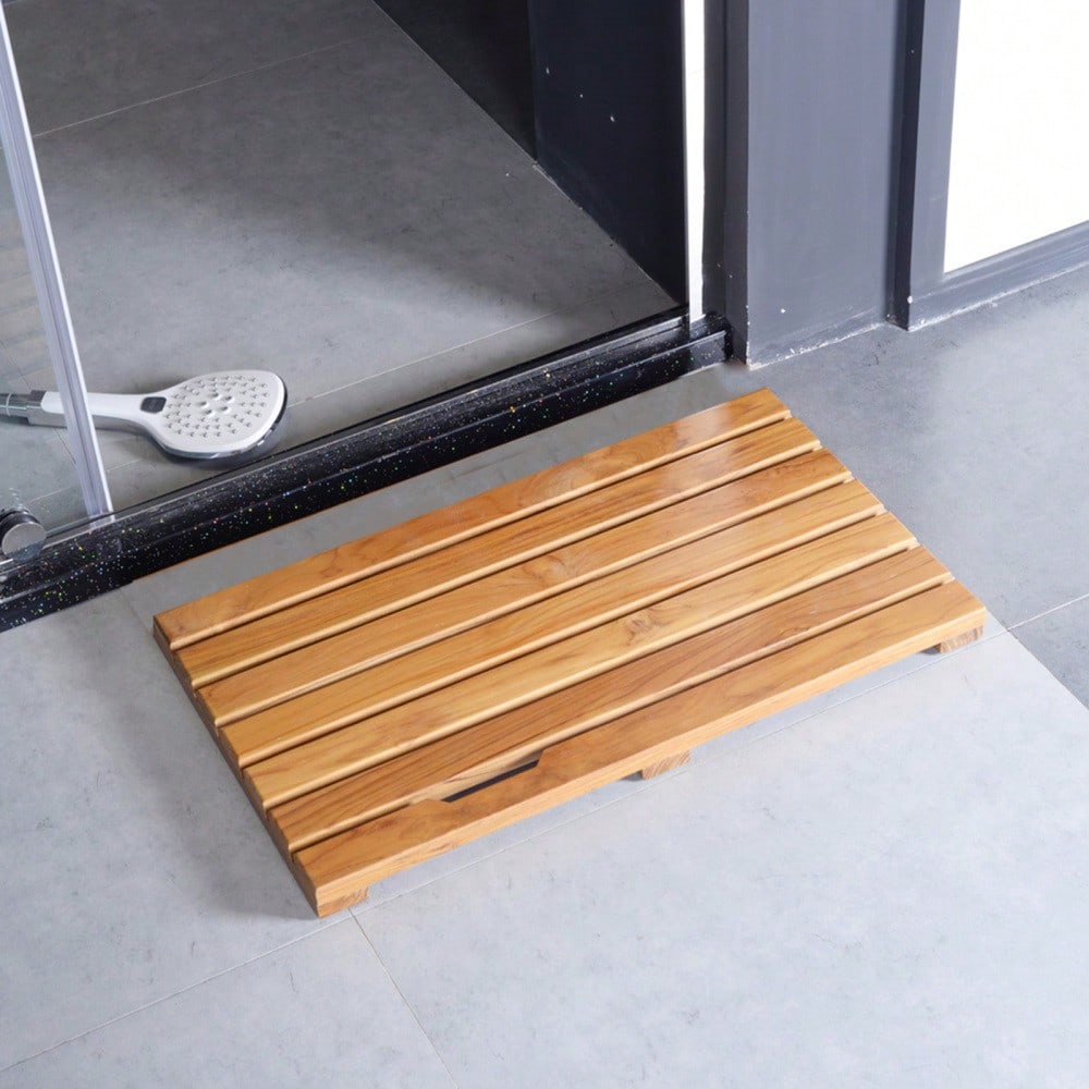 Teak Duschmatte 40x60 cm, rutschfeste Badematte aus Naturholz für Badewanne & Dusche, Luxus Spa Matte mit Antirutsch - Teak Wood