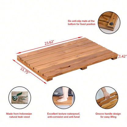 Teak Duschmatte 40x60 cm, rutschfeste Badematte aus Naturholz für Badewanne & Dusche, Luxus Spa Matte mit Antirutsch - Teak Wood