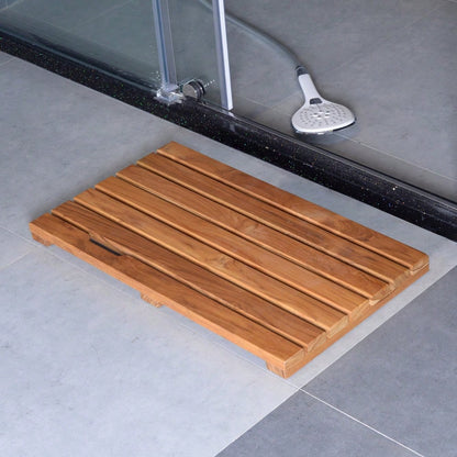 Teak Duschmatte 40x60 cm, rutschfeste Badematte aus Naturholz für Badewanne & Dusche, Luxus Spa Matte mit Antirutsch - Teak Wood