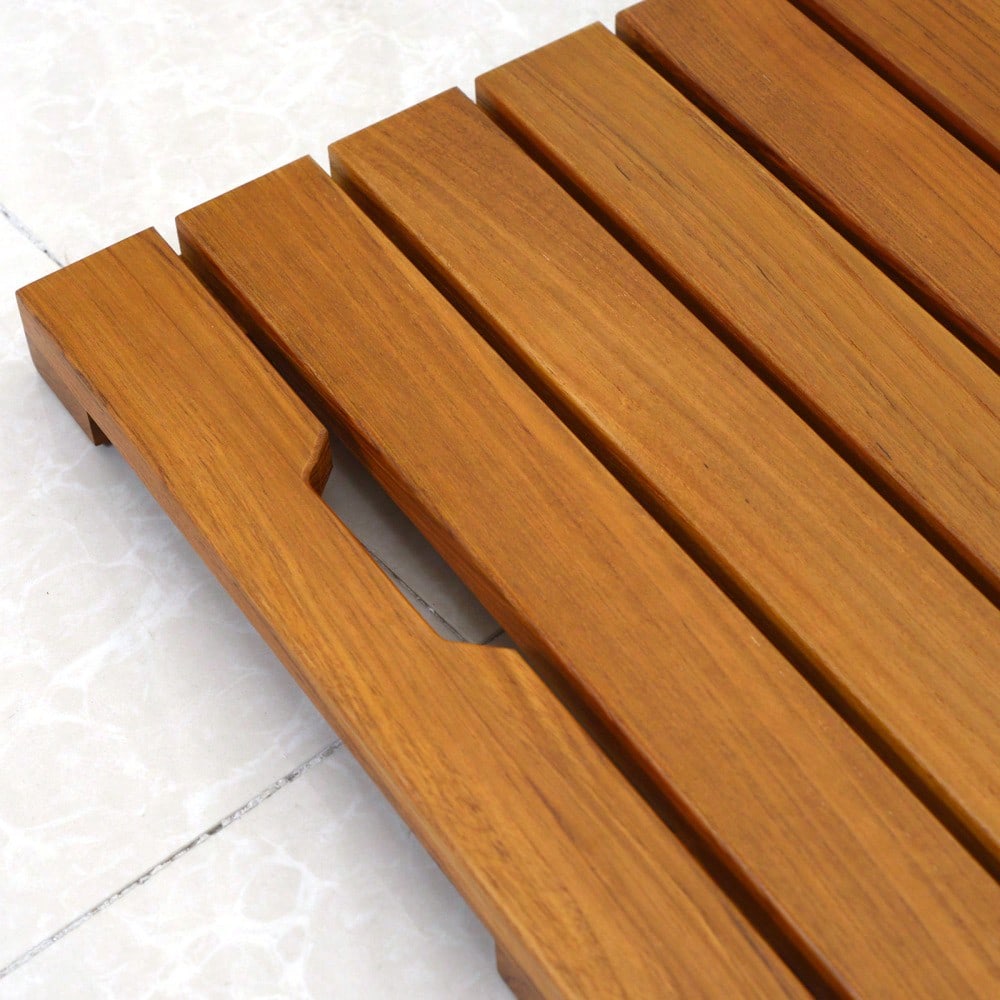 Teak Duschmatte 40x60 cm, rutschfeste Badematte aus Naturholz für Badewanne & Dusche, Luxus Spa Matte mit Antirutsch - Teak Wood