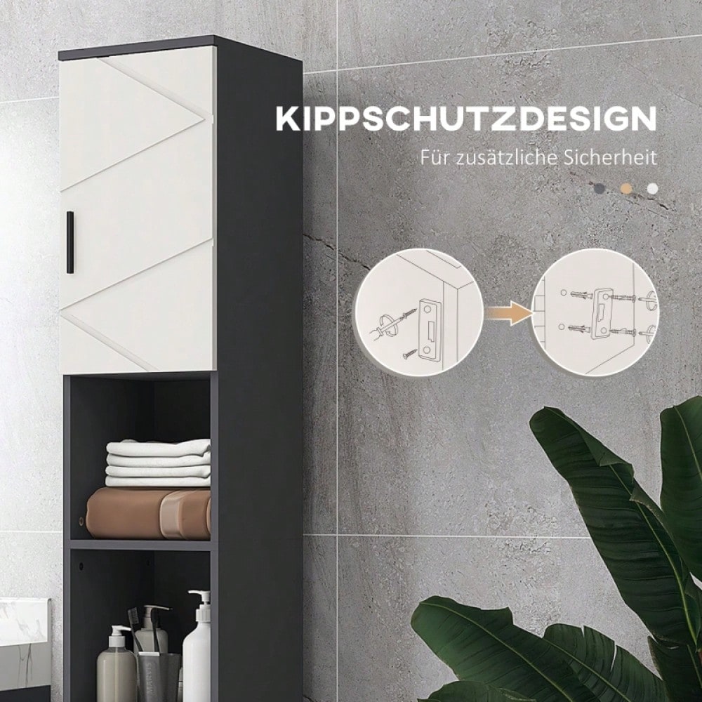 Schmaler Hochschrank mit Verstellbarem Regal & 2 offenen Fächern, für kleine Räume in Bad & Wohnzimmer, 30x30x183 cm, grau - von kleankin