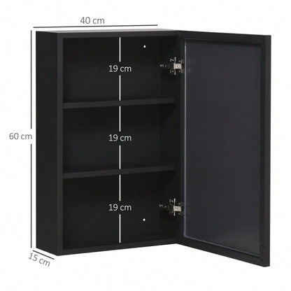 Spiegelschrank mit 3 Einlegeböden, moderner Hängeschrank für Badezimmer, 40x15x60 cm, schwarz & platzsparend - von kleankin