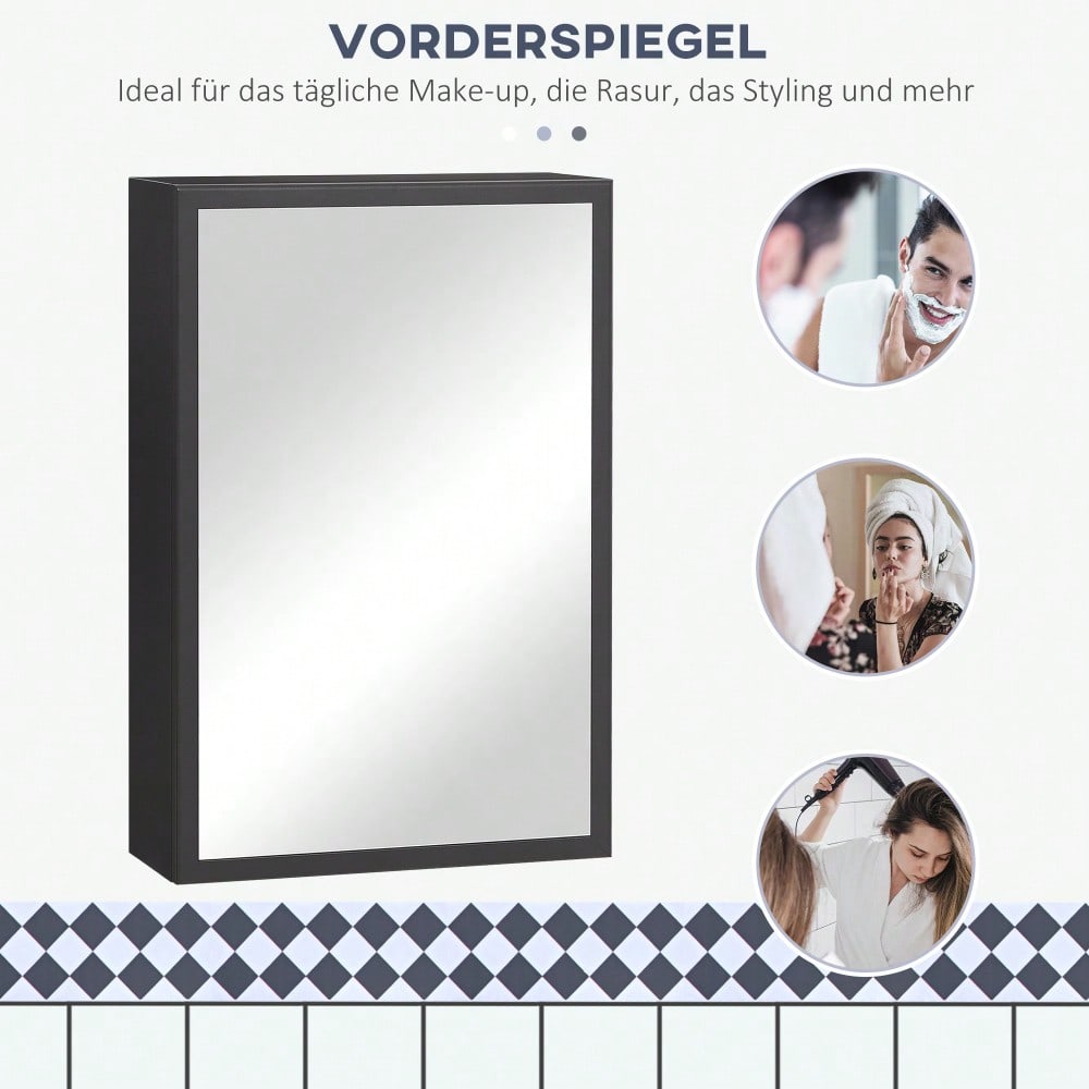 Spiegelschrank mit 3 Einlegeböden, moderner Hängeschrank für Badezimmer, 40x15x60 cm, schwarz & platzsparend - von kleankin
