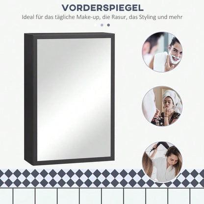 Spiegelschrank mit 3 Einlegeböden, moderner Hängeschrank für Badezimmer, 40x15x60 cm, schwarz & platzsparend - von kleankin