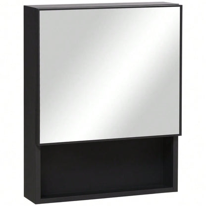Spiegelschrank aus Edelstahl mit 2 Innenböden & Glasregal, Hängeschrank für Badezimmer 46x13,5x58 cm - von kleankin