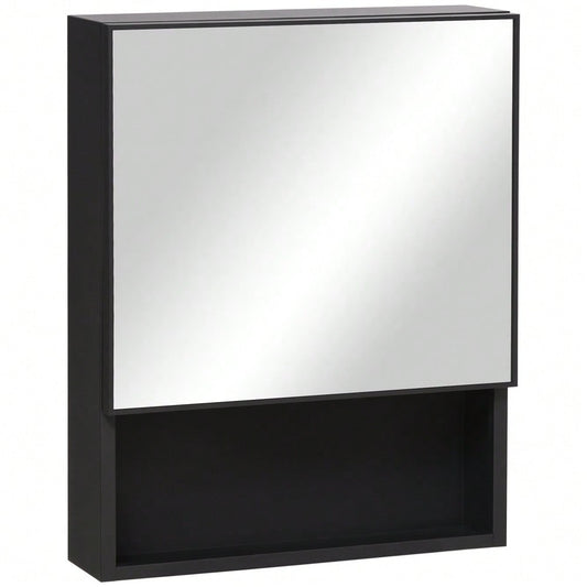 Spiegelschrank aus Edelstahl mit 2 Innenböden & Glasregal, Hängeschrank für Badezimmer 46x13,5x58 cm - von kleankin