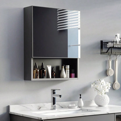Spiegelschrank aus Edelstahl mit 2 Innenböden & Glasregal, Hängeschrank für Badezimmer 46x13,5x58 cm - von kleankin
