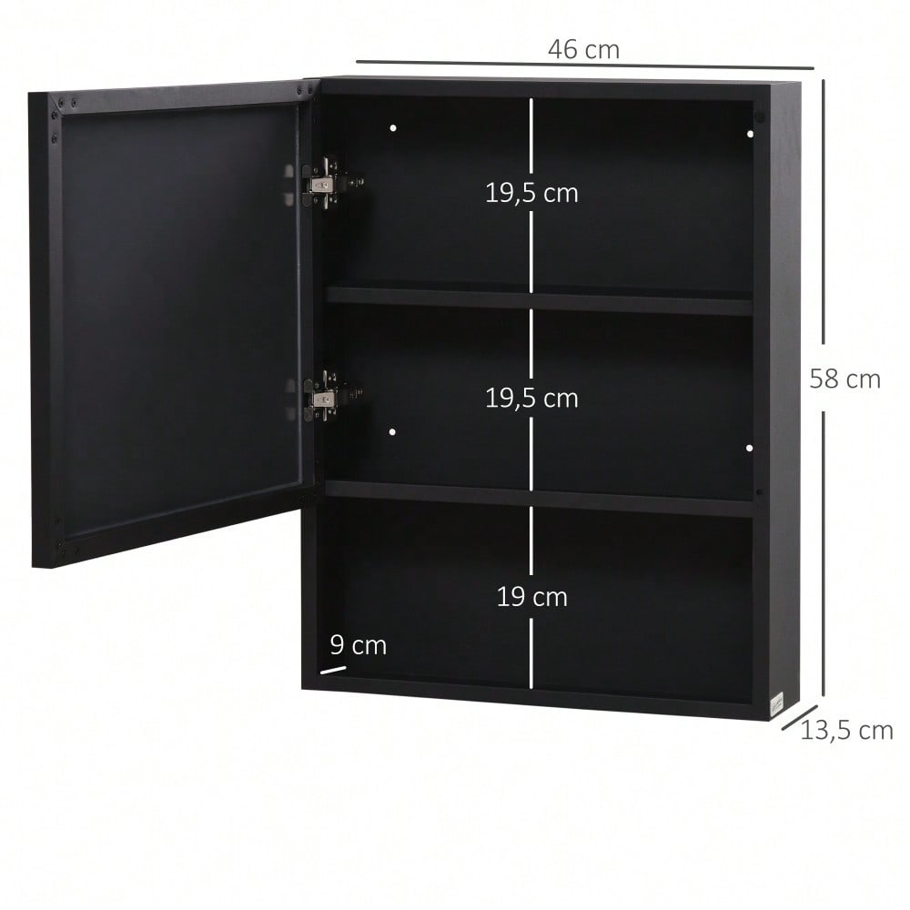 Spiegelschrank aus Edelstahl mit 2 Innenböden & Glasregal, Hängeschrank für Badezimmer 46x13,5x58 cm - von kleankin