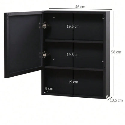 Spiegelschrank aus Edelstahl mit 2 Innenböden & Glasregal, Hängeschrank für Badezimmer 46x13,5x58 cm - von kleankin