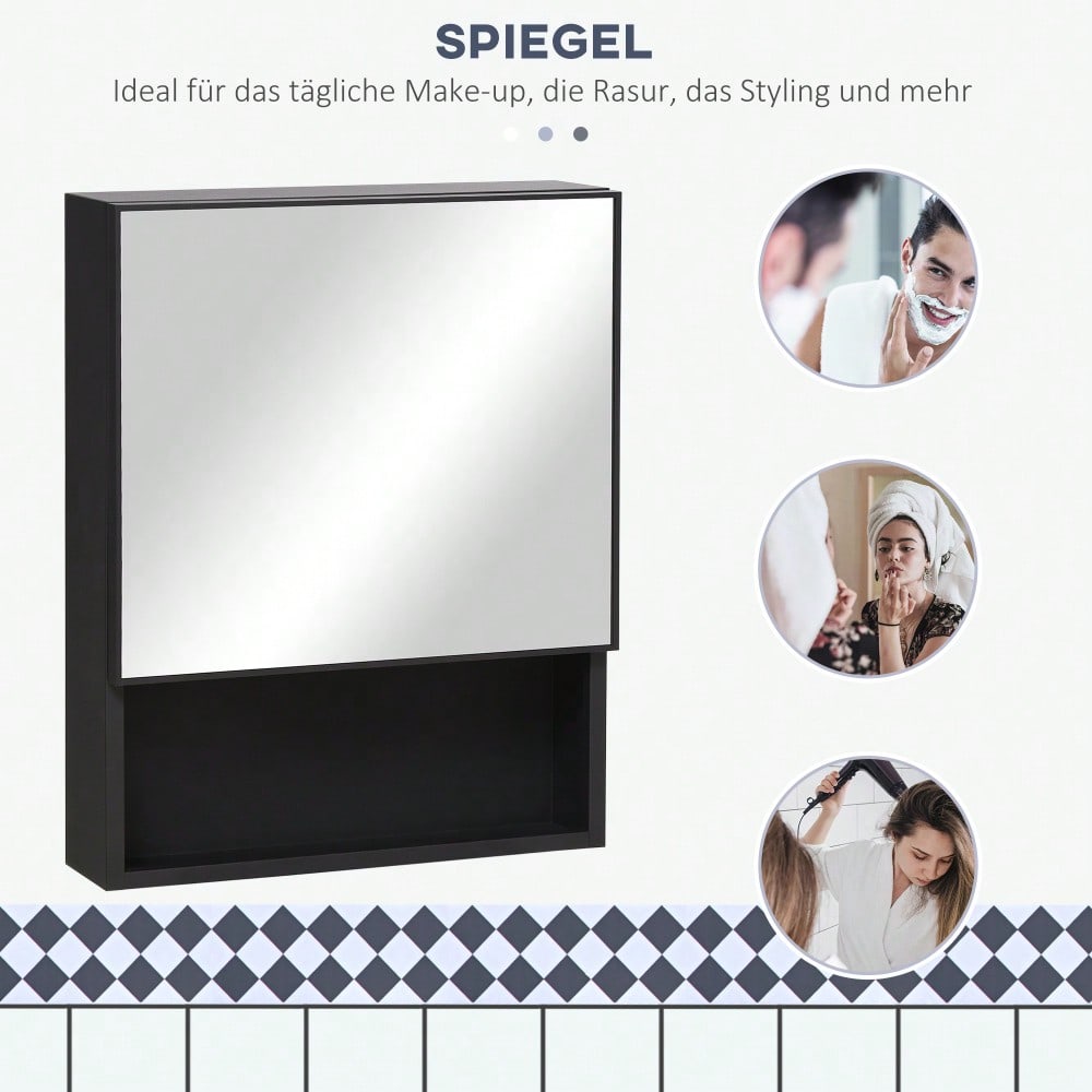 Spiegelschrank aus Edelstahl mit 2 Innenböden & Glasregal, Hängeschrank für Badezimmer 46x13,5x58 cm - von kleankin