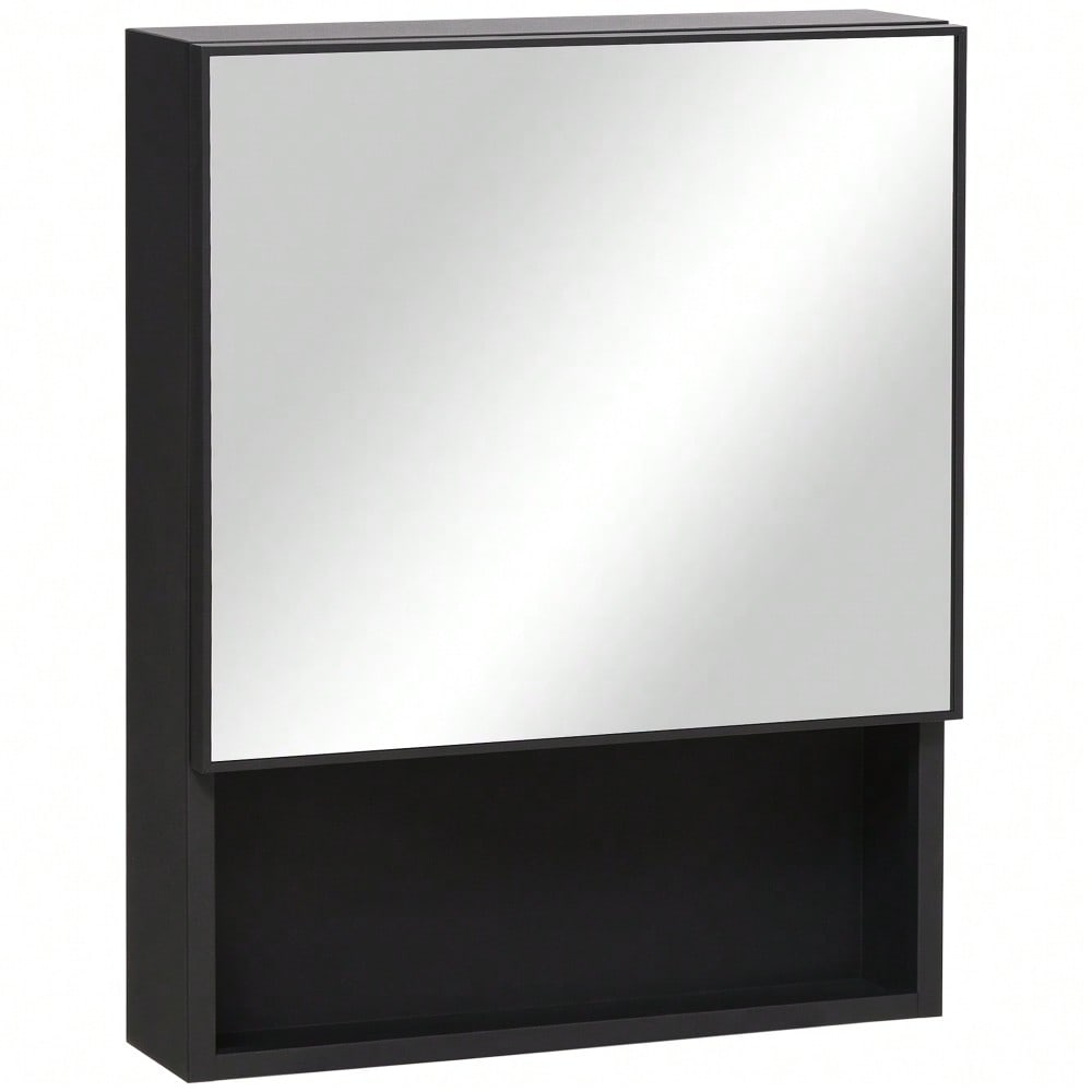 Spiegelschrank aus Edelstahl mit 2 Innenböden & Glasregal, Hängeschrank für Badezimmer 46x13,5x58 cm - von kleankin