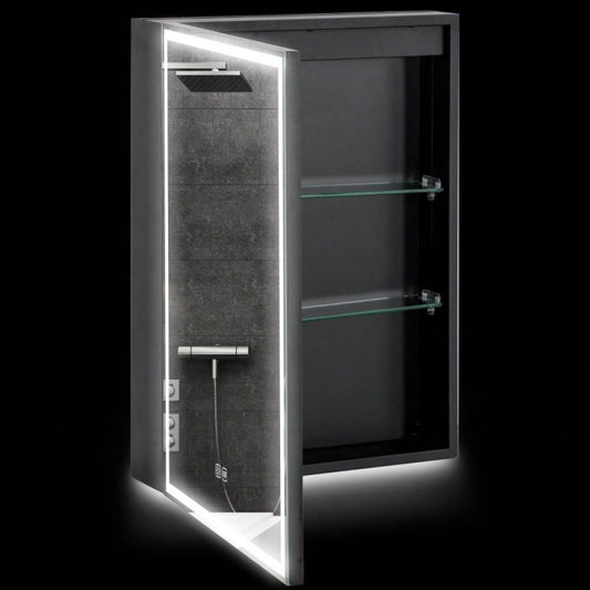 Spiegelschrank mit LED-Beleuchtung & Anti-Beschlag, dimmbarer Badezimmerschrank 50x70 cm, schwarz - von HOMCOM