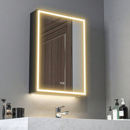 Spiegelschrank mit LED-Beleuchtung & Anti-Beschlag, dimmbarer Badezimmerschrank 50x70 cm, schwarz - von HOMCOM
