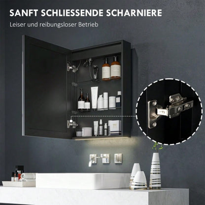 Spiegelschrank mit LED-Beleuchtung & Anti-Beschlag, dimmbarer Badezimmerschrank 50x70 cm, schwarz - von HOMCOM