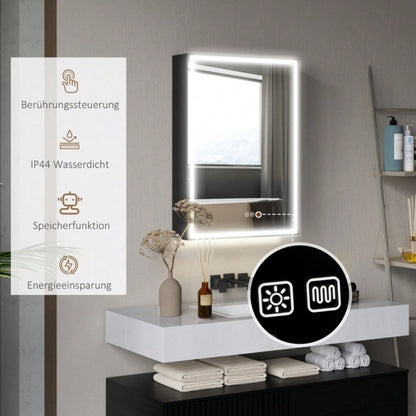 Spiegelschrank mit LED-Beleuchtung & Anti-Beschlag, dimmbarer Badezimmerschrank 50x70 cm, schwarz - von HOMCOM