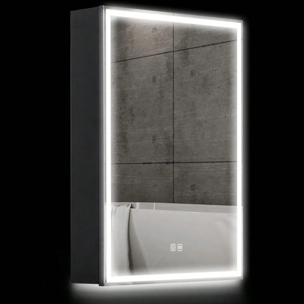 Spiegelschrank mit LED-Beleuchtung & Anti-Beschlag, dimmbarer Badezimmerschrank 50x70 cm, schwarz - von HOMCOM