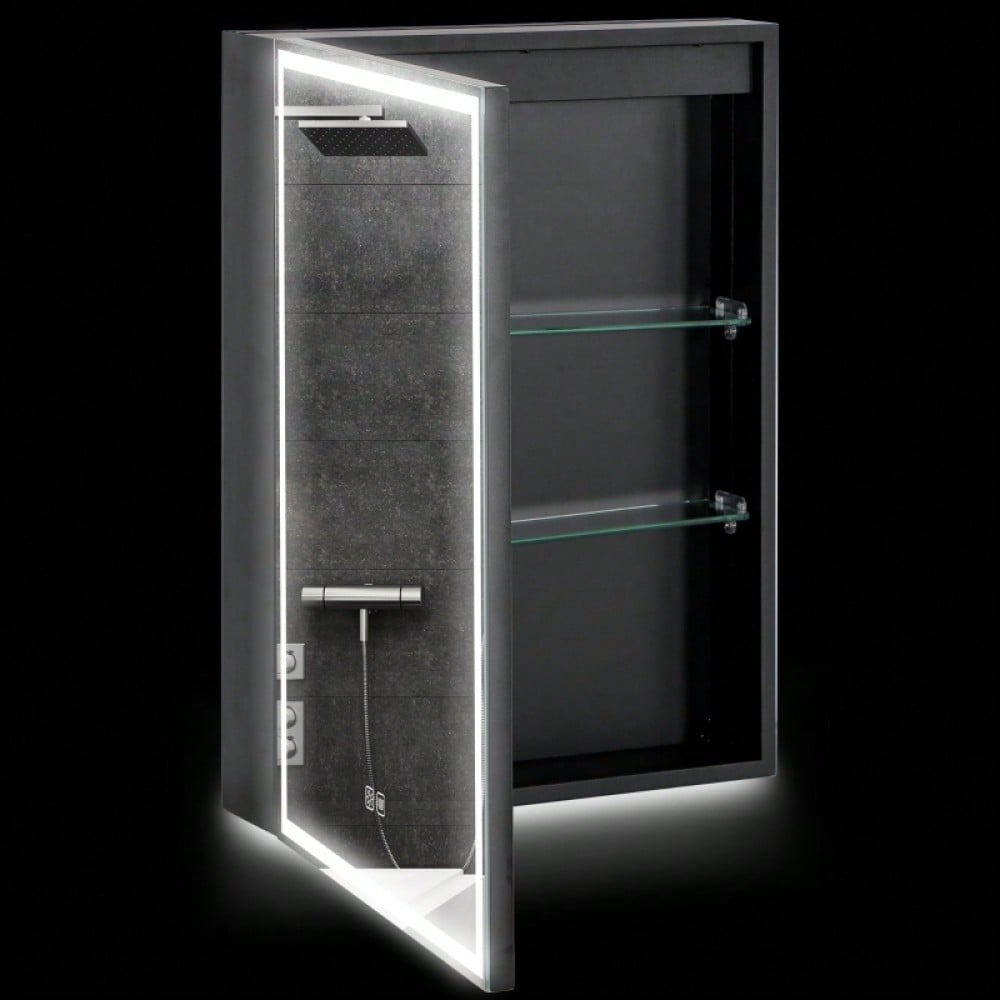 Spiegelschrank mit LED-Beleuchtung & Anti-Beschlag, dimmbarer Badezimmerschrank 50x70 cm, schwarz - von HOMCOM