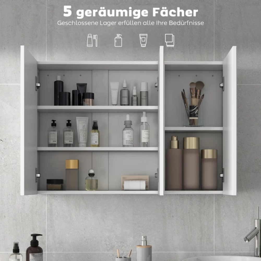 Spiegelschrank mit 3 Spiegeltüren für Badezimmer, Wandmontage 90x15,5x60 cm, aus Spanplatte, weiß - von HOMCOM