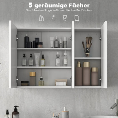 Spiegelschrank mit 3 Spiegeltüren für Badezimmer, Wandmontage 90x15,5x60 cm, aus Spanplatte, weiß - von HOMCOM