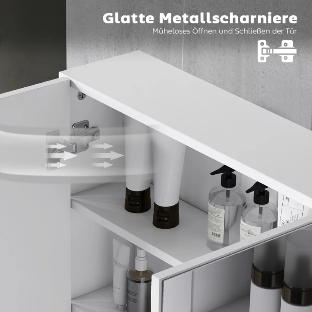 Spiegelschrank mit 3 Spiegeltüren für Badezimmer, Wandmontage 90x15,5x60 cm, aus Spanplatte, weiß - von HOMCOM