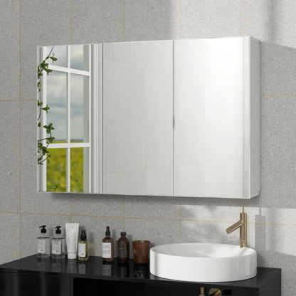 Spiegelschrank mit 3 Spiegeltüren für Badezimmer, Wandmontage 90x15,5x60 cm, aus Spanplatte, weiß - von HOMCOM