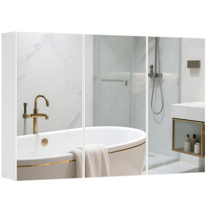 Spiegelschrank mit 3 Spiegeltüren für Badezimmer, Wandmontage 90x15,5x60 cm, aus Spanplatte, weiß - von HOMCOM