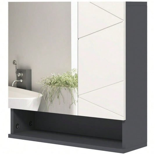 Spiegelschrank mit Anti-Beschlag & verstellbaren Einlegeböden, Hängeschrank mit offenem Fach, 55x17x55 cm, grau - von kleankin