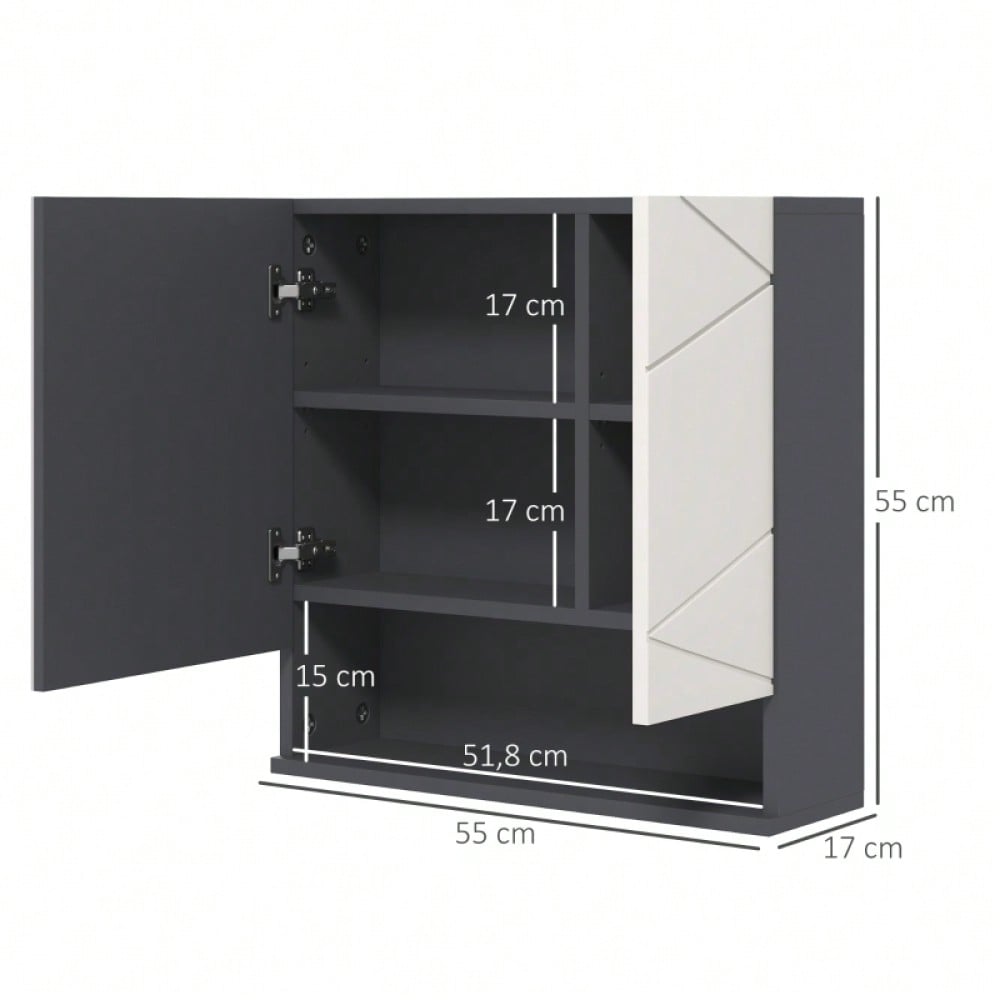 Spiegelschrank mit Anti-Beschlag & verstellbaren Einlegeböden, Hängeschrank mit offenem Fach, 55x17x55 cm, grau - von kleankin