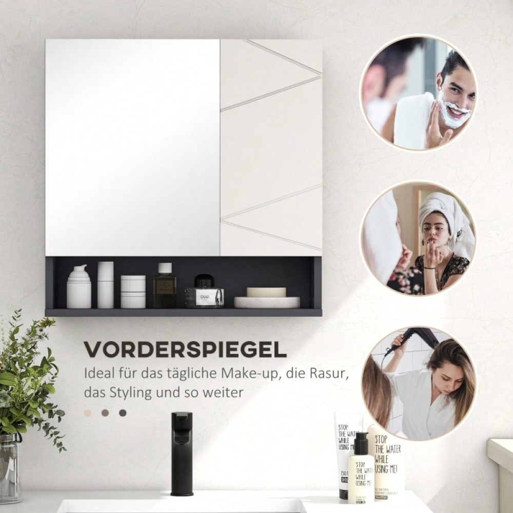 Spiegelschrank mit Anti-Beschlag & verstellbaren Einlegeböden, Hängeschrank mit offenem Fach, 55x17x55 cm, grau - von kleankin