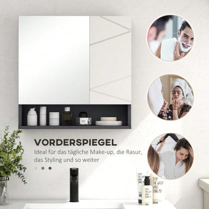Spiegelschrank mit Anti-Beschlag & verstellbaren Einlegeböden, Hängeschrank mit offenem Fach, 55x17x55 cm, grau - von kleankin