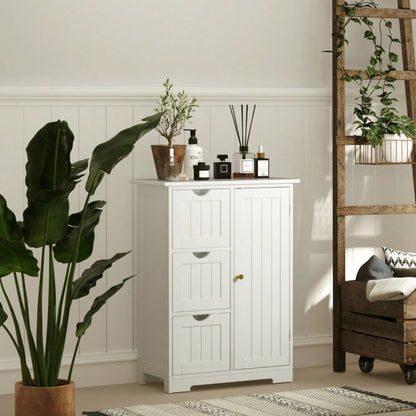 Badezimmerschrank mit 3 Schubladen & verstellbarem Regal, Beistellschrank für Bad & Wohnzimmer, 60x30x80 cm, weiß - von HOMCOM