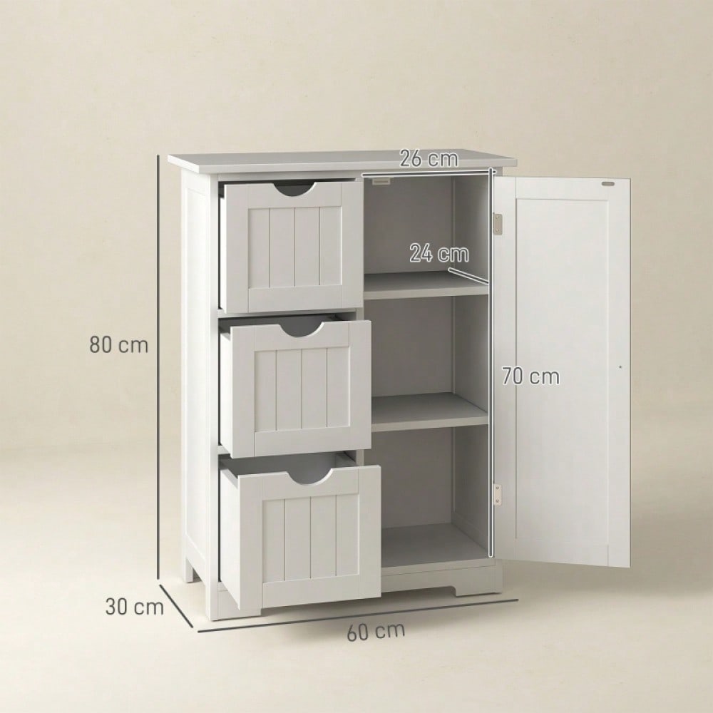Badezimmerschrank mit 3 Schubladen & verstellbarem Regal, Beistellschrank für Bad & Wohnzimmer, 60x30x80 cm, weiß - von HOMCOM