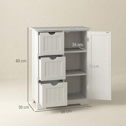 Badezimmerschrank mit 3 Schubladen & verstellbarem Regal, Beistellschrank für Bad & Wohnzimmer, 60x30x80 cm, weiß - von HOMCOM