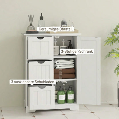 Badezimmerschrank mit 3 Schubladen & verstellbarem Regal, Beistellschrank für Bad & Wohnzimmer, 60x30x80 cm, weiß - von HOMCOM
