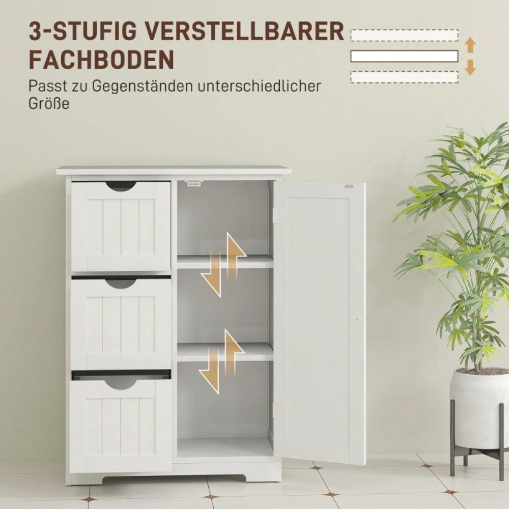 Badezimmerschrank mit 3 Schubladen & verstellbarem Regal, Beistellschrank für Bad & Wohnzimmer, 60x30x80 cm, weiß - von HOMCOM