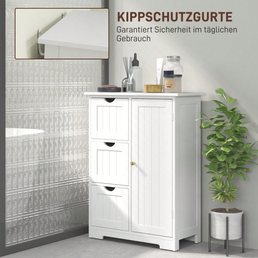 Badezimmerschrank mit 3 Schubladen & verstellbarem Regal, Beistellschrank für Bad & Wohnzimmer, 60x30x80 cm, weiß - von HOMCOM