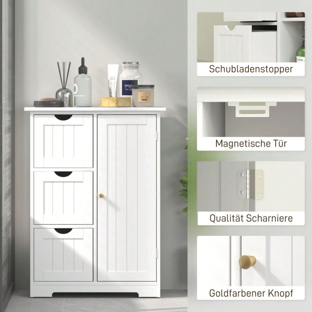 Badezimmerschrank mit 3 Schubladen & verstellbarem Regal, Beistellschrank für Bad & Wohnzimmer, 60x30x80 cm, weiß - von HOMCOM