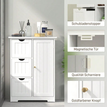 Badezimmerschrank mit 3 Schubladen & verstellbarem Regal, Beistellschrank für Bad & Wohnzimmer, 60x30x80 cm, weiß - von HOMCOM