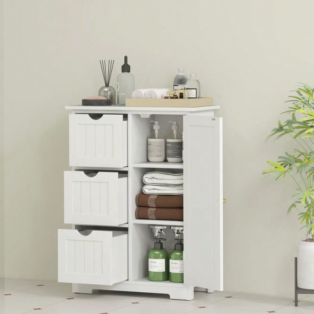 Badezimmerschrank mit 3 Schubladen & verstellbarem Regal, Beistellschrank für Bad & Wohnzimmer, 60x30x80 cm, weiß - von HOMCOM