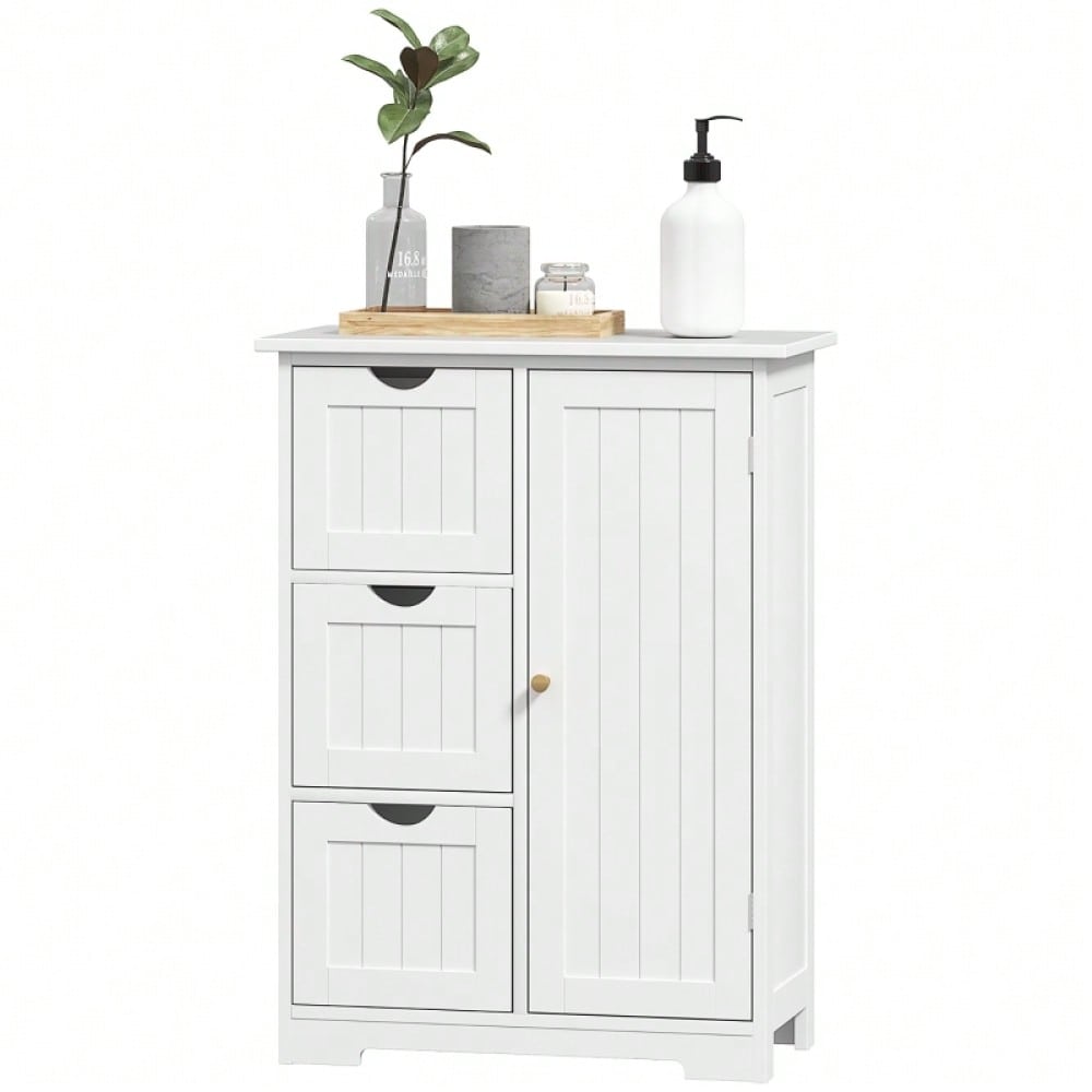 Badezimmerschrank mit 3 Schubladen & verstellbarem Regal, Beistellschrank für Bad & Wohnzimmer, 60x30x80 cm, weiß - von HOMCOM