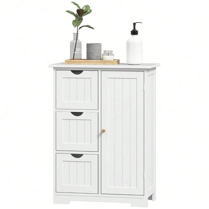 Badezimmerschrank mit 3 Schubladen & verstellbarem Regal, Beistellschrank für Bad & Wohnzimmer, 60x30x80 cm, weiß - von HOMCOM