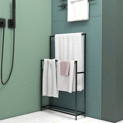 Handtuchständer freistehend mit 2 Stangen, Badetuchhalter aus Metall für Badezimmer, 66x20x110 cm, schwarz - von HOMCOM