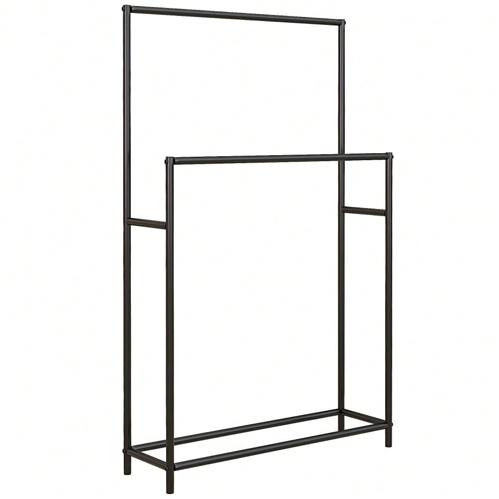 Handtuchständer freistehend mit 2 Stangen, Badetuchhalter aus Metall für Badezimmer, 66x20x110 cm, schwarz - von HOMCOM