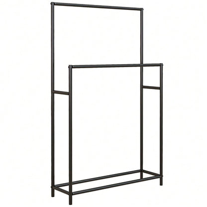 Handtuchständer freistehend mit 2 Stangen, Badetuchhalter aus Metall für Badezimmer, 66x20x110 cm, schwarz - von HOMCOM