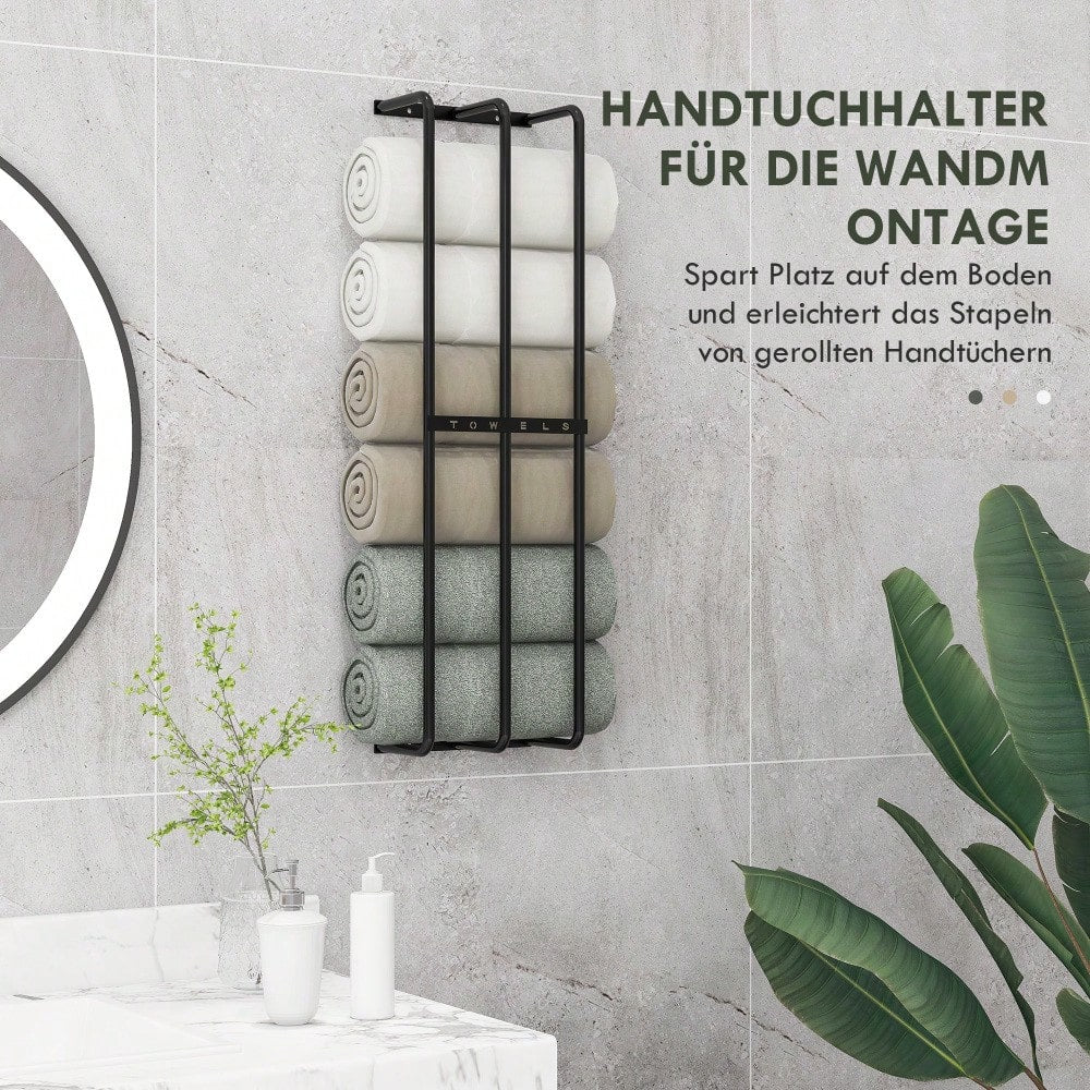 Handtuchhalter wandmontiert für 6 Handtücher, Badetuchhalter aus Metall für Badezimmer & Gästezimmer - von HOMCOM