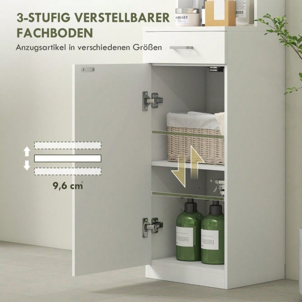 Schmaler Hochschrank 179 cm mit Schublade, Tür & verstellbaren Regalen, für Badezimmer & Wohnzimmer, 35x30,5x179 cm, weiß - von HOMCOM